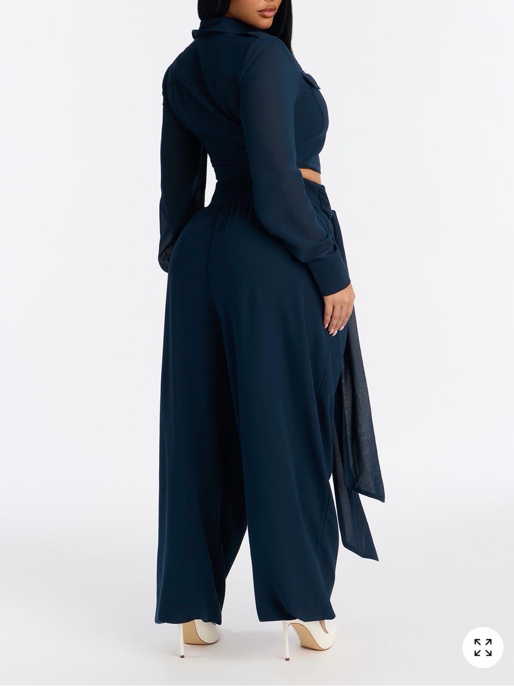 Fashion Nova Navy Wide-Leg Tie-Waist Pants - Picture 2 of 3
